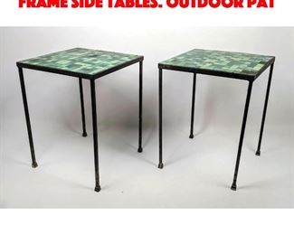 Lot 131 Pr Green Glass Tile Iron Frame Side Tables. Outdoor Pat