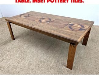 Lot 158 TROIH Danish Modern Coffee Table. Inset Pottery Tiles. 