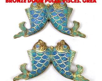 Lot 195 Pr Double Fish Enameled Bronze Door Pulls. Pisces. Grea