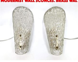 Lot 197 Pr Textured Art Glass Modernist Wall Sconces. Brass wal