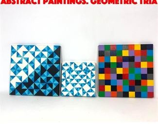 Lot 201 3pc Modernist Op Art Abstract Paintings. Geometric Tria