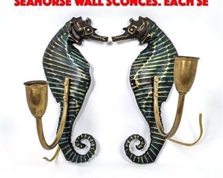 Lot 200 Pr Enameled Bronze Large Seahorse Wall Sconces. Each Se