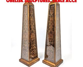 Lot 204 Rustic Gold framed Glass Obelisk Sculptures. Table Acce