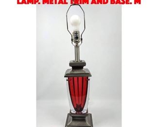 Lot 212 WATERFORD Ruby Glass Table Lamp. Metal Trim and Base. M