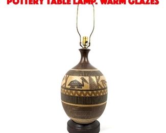 Lot 215 Large Modernist Bulbous Pottery Table Lamp. Warm Glazes