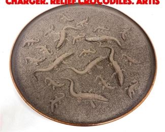 Lot 229 Large Artisan Pottery Charger. Relief Crocodiles. Artis