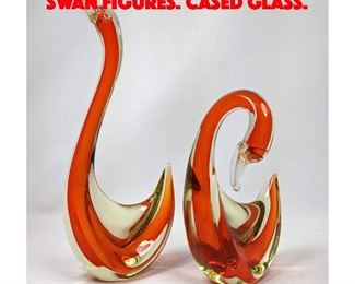 Lot 239 2pc Murano style Art Glass Swan Figures. Cased glass.