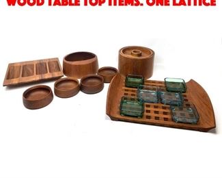 Lot 286 8pc DANSK Danish Teak Wood Table Top Items. One lattice