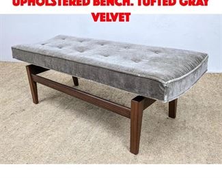 Lot 304 Jens Risom Style Upholstered Bench. Tufted Gray Velvet 