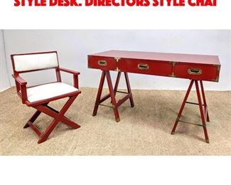 Lot 320 Red Lacquered Campaign style Desk. Directors style Chai