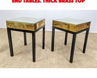 Lot 322 Pr Modernist Brass Top Side End Tables. Thick brass top