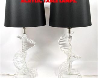 Lot 333 Pair Twisted Column Lucite Acrylic Table Lamps. 
