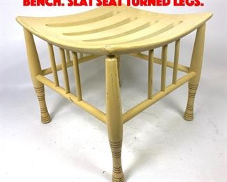 Lot 343 Thebes style wood stool Bench. Slat seat turned legs.