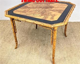 Lot 350 Asian Style Game Table with Swing Out Trays. 