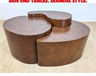 Lot 378 3pc Hammered Copper Set Side End Tables. Seandel style.