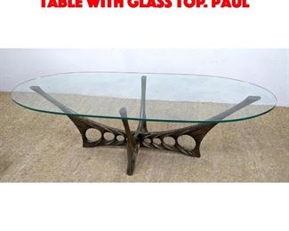 Lot 384 Brutalist Cast Metal Coffee Table with Glass Top. Paul