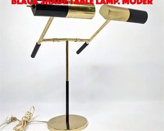 Lot 403 Stylish Two Arm Brass and Black Shade Table Lamp. Moder
