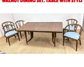 Lot 417 6pc American Modern Walnut Dining Set. Table with Styli
