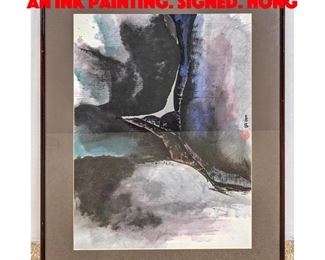Lot 435 Asian Abstract Watercolor an Ink Painting. Signed. Hong