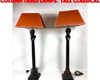 Lot 469 Pair Bronze Figural Column Table Lamps. Tall Classical