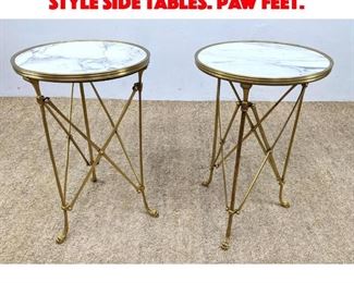 Lot 491 Pr Brass Gueridon Regency style Side Tables. Paw Feet. 