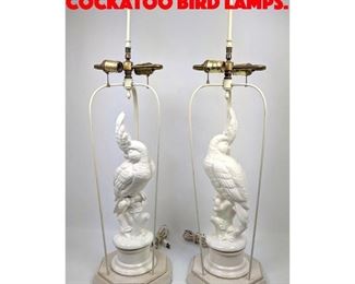 Lot 500 Pr White Glazed Figural Cockatoo Bird Lamps. 