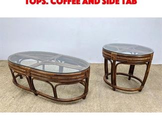 Lot 509 2pcs Rattan Table Set. Glass Tops. Coffee and side tab