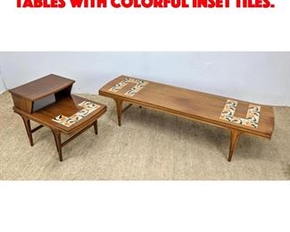 Lot 515 2pcs American Modern Tables with Colorful Inset Tiles.
