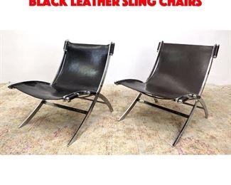 Lot 537 Pair Antonio Citterio style black leather sling chairs 