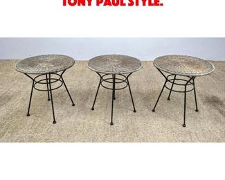 Lot 552 3pcs Wicker and Iron Table. Tony Paul Style. 