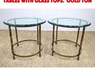 Lot 560 Pair Faux Bamboo Side Tables with Glass Tops. Gold ton