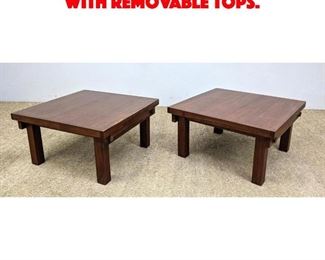Lot 566 Pair Square Top Side Tables with Removable Tops. 