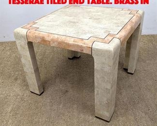 Lot 588 Maitland Smith style Tesserae Tiled End Table. Brass in