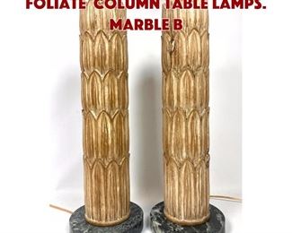 Lot 620 Pr Modernist Wood Foliate Column Table Lamps. Marble b
