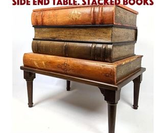 Lot 639 Leather Bound Faux Books Side End Table. Stacked books 