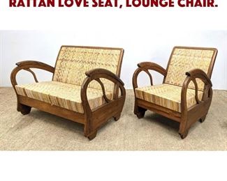 Lot 644 2pc French style Woven Rattan Love Seat, Lounge Chair. 
