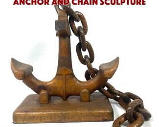 Lot 657 Carved Wood Folk Art Anchor and Chain Sculpture