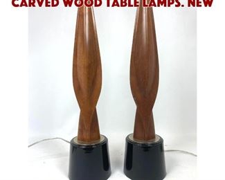Lot 669 Pr Laurel style Sculptural Carved Wood Table Lamps. New