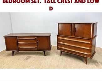 Lot 702 2pcs American Modern Bedroom Set. Tall chest and low d
