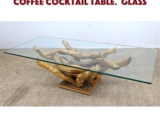 Lot 707 Custom Design Drift Wood Coffee Cocktail Table. Glass 