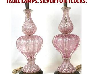 Lot 725 Pair Pink Murano Glass Table Lamps. Silver foil flecks.