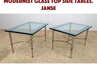 Lot 727 Pr Regency style Modernist Glass Top Side Tables. JANSE