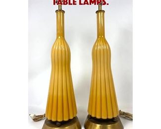 Lot 733 Pair ribbed Yellow Glass Table Lamps. 