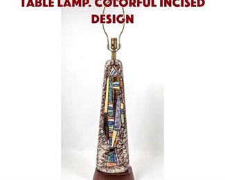 Lot 734 Modernist Decorated Table Lamp. Colorful incised design