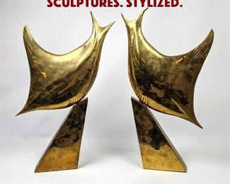 Lot 745 Pair Brass 2 Part Fish Sculptures. Stylized.