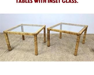 Lot 749 Pair Rattan Wrapped Side Tables with Inset Glass. 
