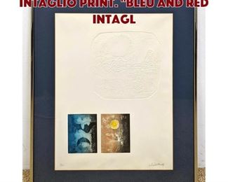 Lot 772 LEBADANG Modernist Intaglio Print. Bleu and Red Intagl