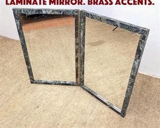 Lot 794 Folding Faux Marble Laminate Mirror. Brass Accents.