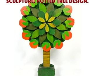 Lot 798 Colorful Cut wood Table Sculpture. Potted tree design.
