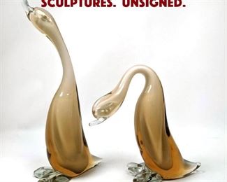 Lot 799 2pcs Murano Glass Bird Sculptures. Unsigned. 